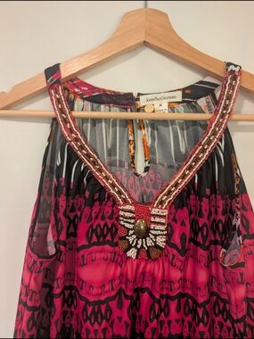 JohnPaulRichard Fuchsia & Black Beaded V-Neck Dress